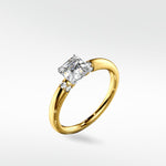 The Cacao Engagement Ring in yellow gold, featuring a vintage-inspired design with a brilliant square-cut diamond and accent stones.