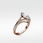 Chestnut Diamond Engagement Ring with a marquise-cut diamond on a pavé-set split shank band in rose gold.