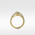 Side profile of the yellow gold Chestnut Diamond Engagement Ring, featuring a delicate pavé diamond split shank band.