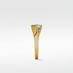 Side view of the Elder Engagement Ring in yellow gold, featuring a princess cut diamond in a modern, clean-lined setting.