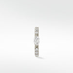 Modernist Marquise Pave Hoop earring in white gold with a central marquise diamond and brilliant cut pavé diamonds.