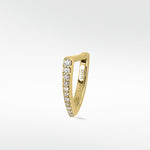 Lark & Berry Modernist Graduating Pave Hoop in 14k gold, a pointed earring with a row of pave diamonds.