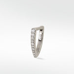 Lark & Berry Modernist V-shaped hoop earring in white gold, featuring a line of graduating pavé diamonds.