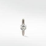 Front view of the Modernist Hexagonal Diamond Knife Edged Hoop in 14k white gold, showcasing the unique hexagonal diamond.