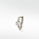 Lark & Berry Modernist hoop earring in 14k white gold with a hexagonal diamond on a knife-edged band.