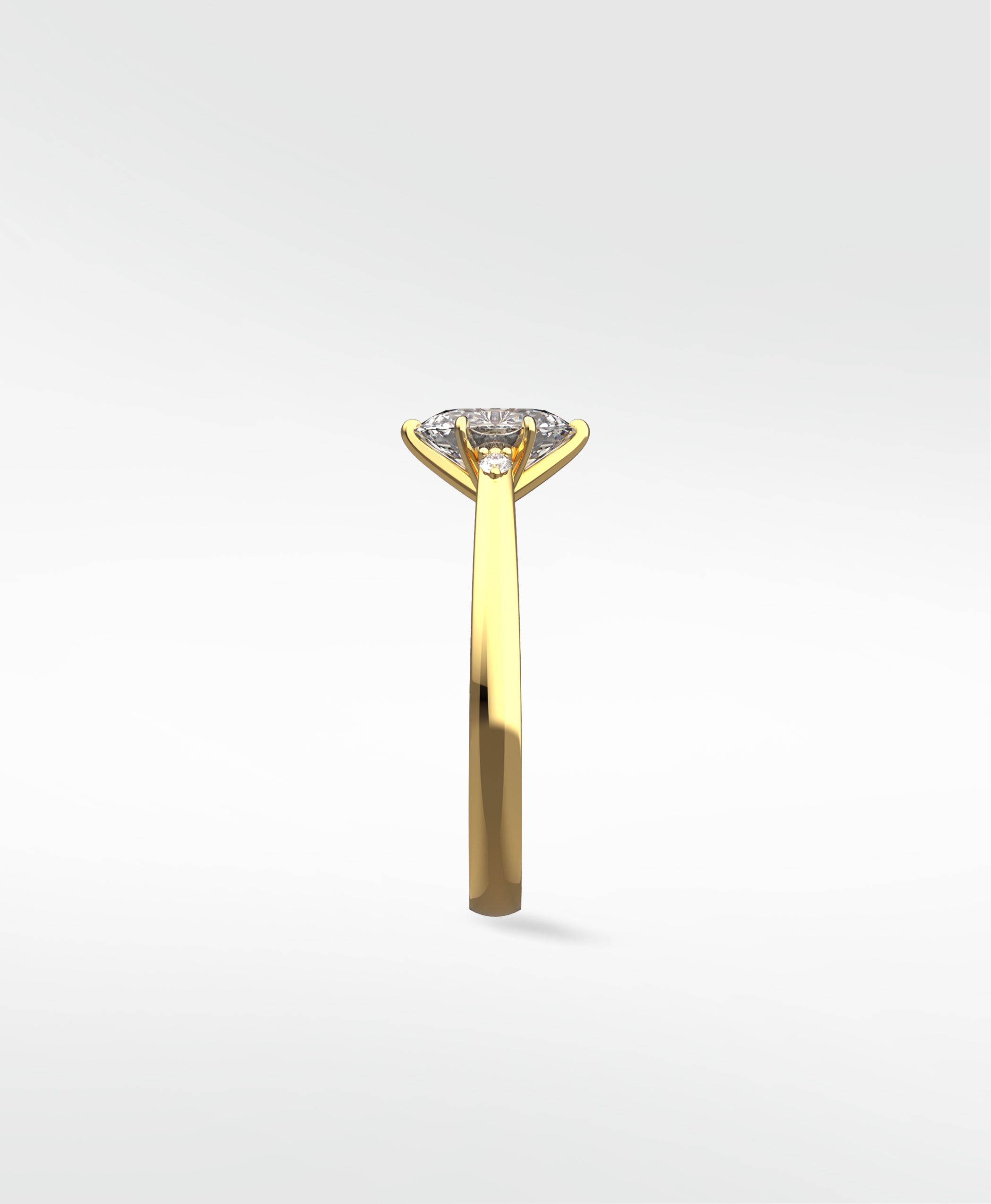 Side profile of the Kentia Engagement Ring in yellow gold, showing its open diamond setting and hidden halo.