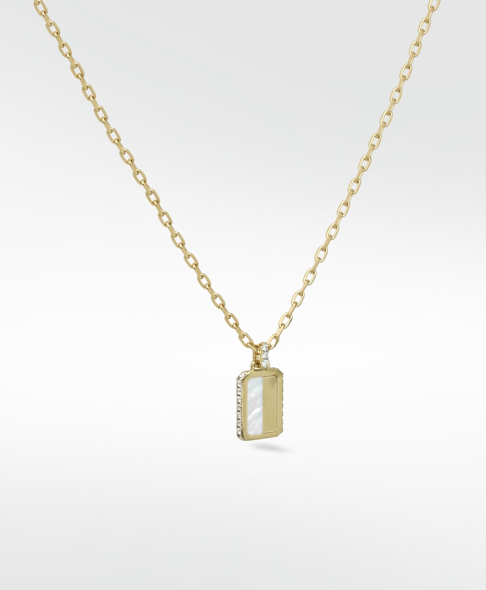 Eclipsis Diamond Edged Mini Pendant with Mother of Pearl and Onyx in 18k Yellow Gold - Lark and Berry