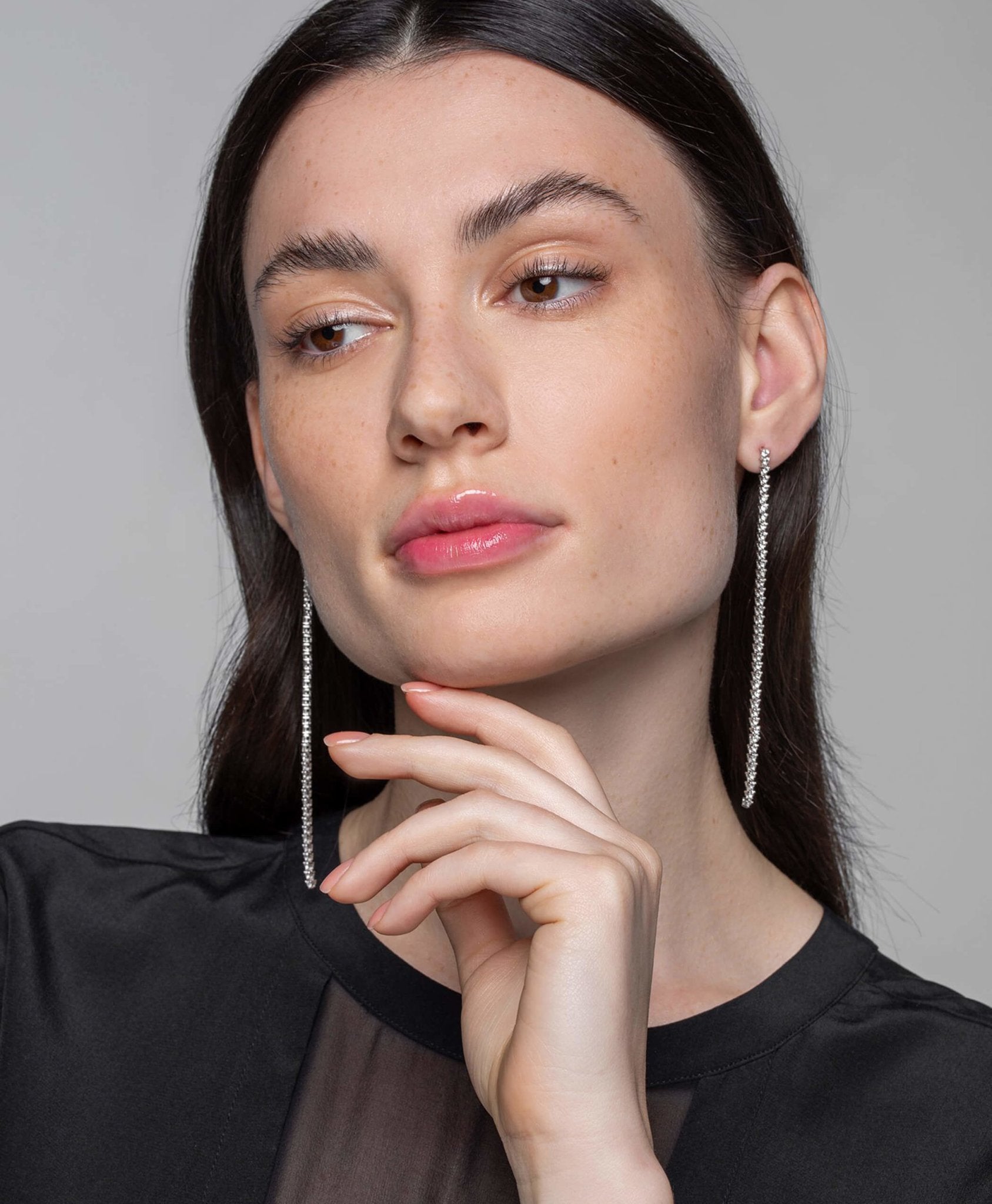 Modernist Tennis Long Drop Earrings in White 14K Gold - Lark and Berry